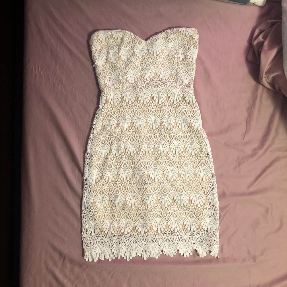 White & tan strapless dress!